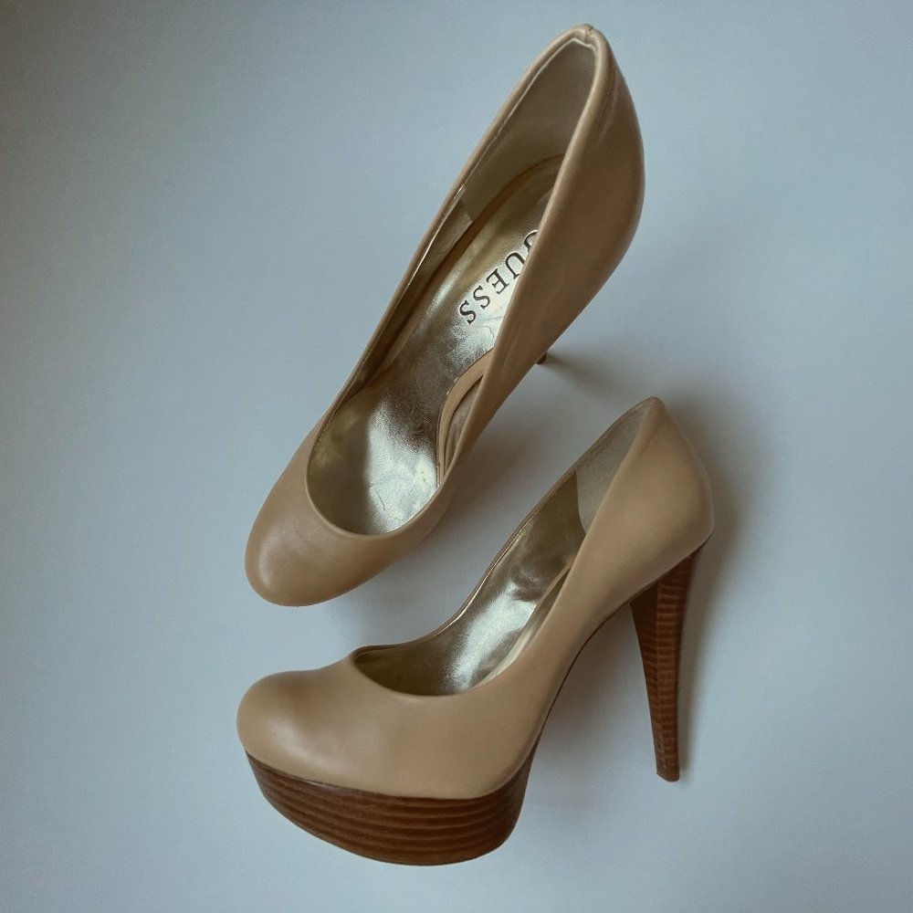 Guess Heels Platform Charming Tan Pumps - Light Nude Colour - Adreina2 Leather